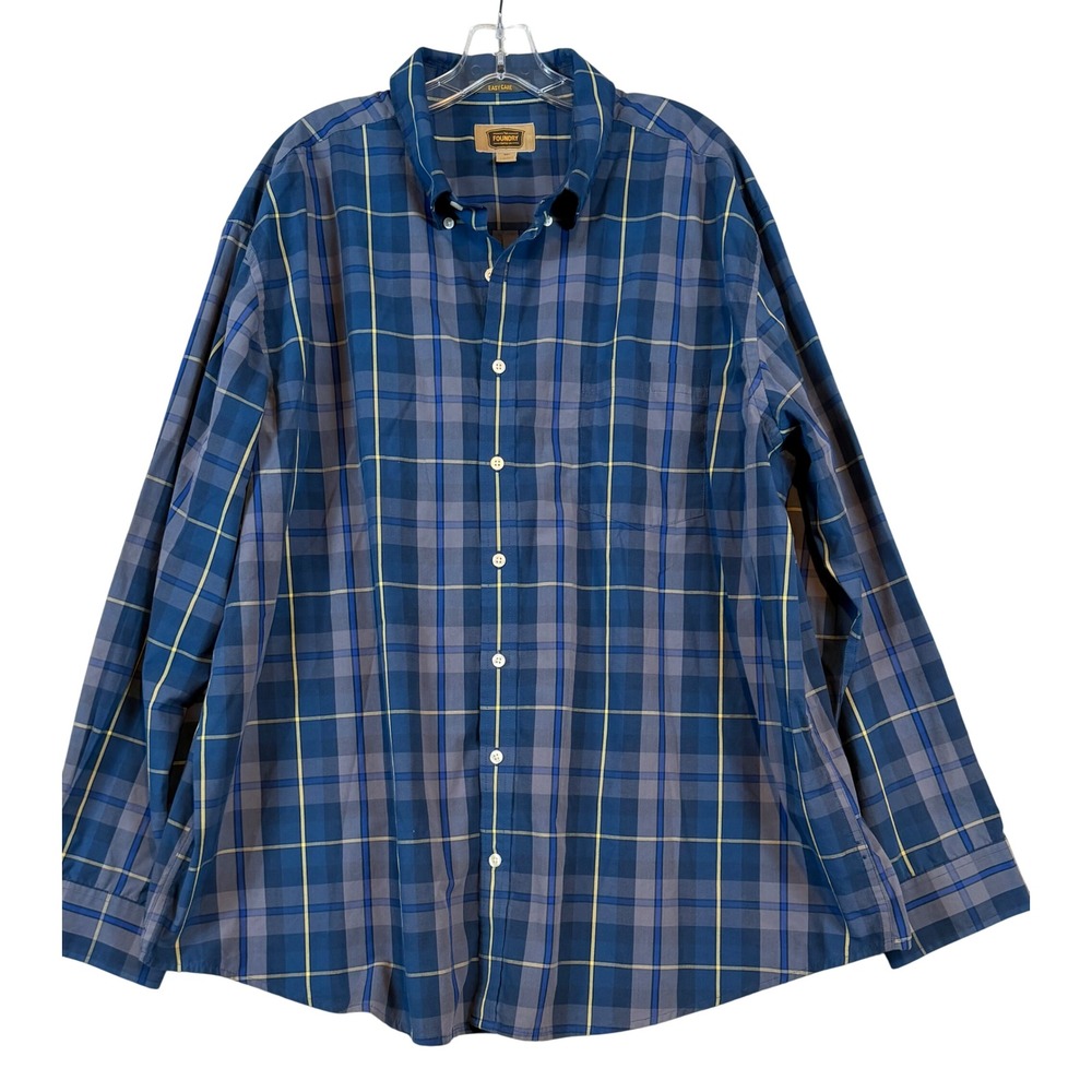 The Foundry Supply Co Men 2XL Blue Plaid Easy Care Button Down Long Sleeve Shirt